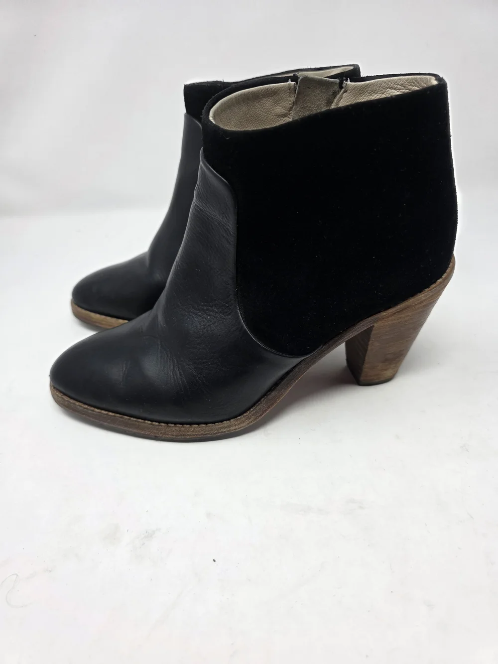 Boden Black Leather Suede Ankle Boots Women’s 36.5 Block Heel Zip Booties